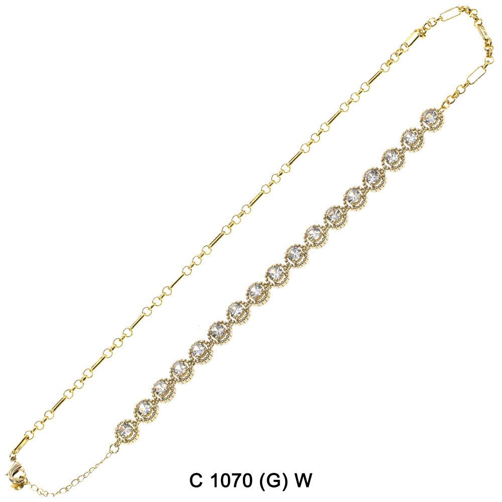 CZ Stones Chocker Chain Necklace C 1070 (G) W