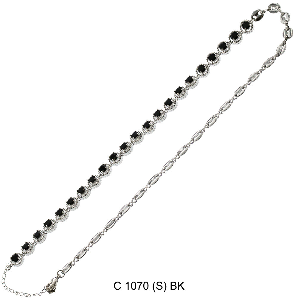 CZ Stones Chocker Chain Necklace C 1070 (S) BK