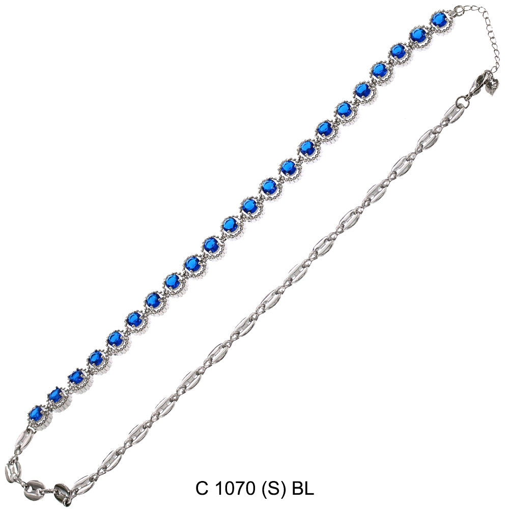 CZ Stones Chocker Chain Necklace C 1070 (S) BL