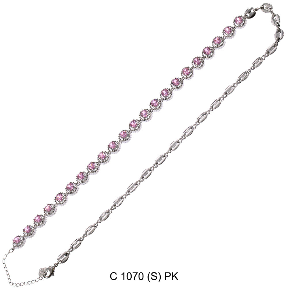 CZ Stones Chocker Chain Necklace C 1070 (S) PK