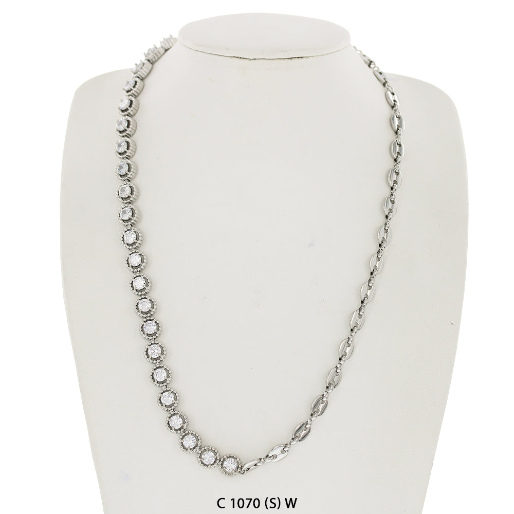 CZ Stones Chocker Chain Necklace C 1070 (S) W