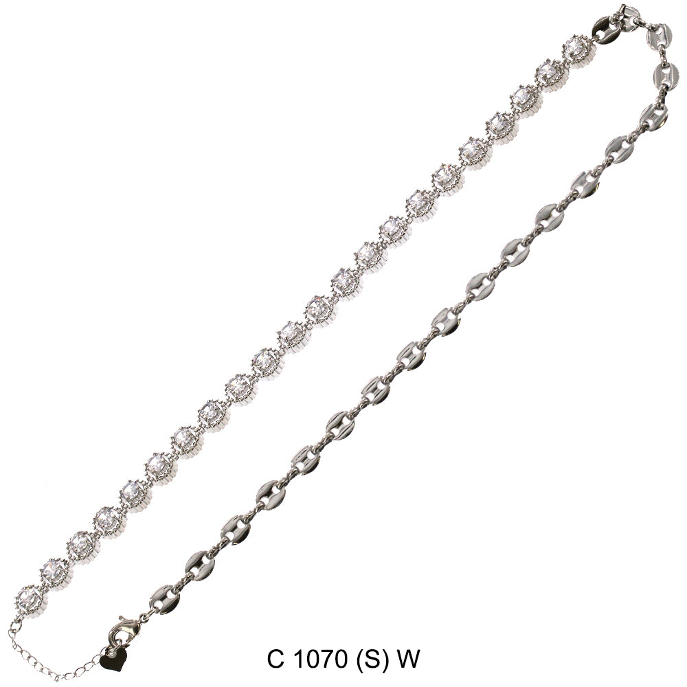 CZ Stones Chocker Chain Necklace C 1070 (S) W