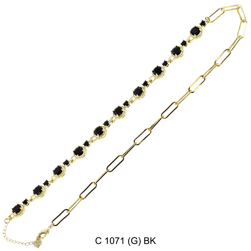 CZ Stones Chocker Chain Necklace C 1071 (G) BK