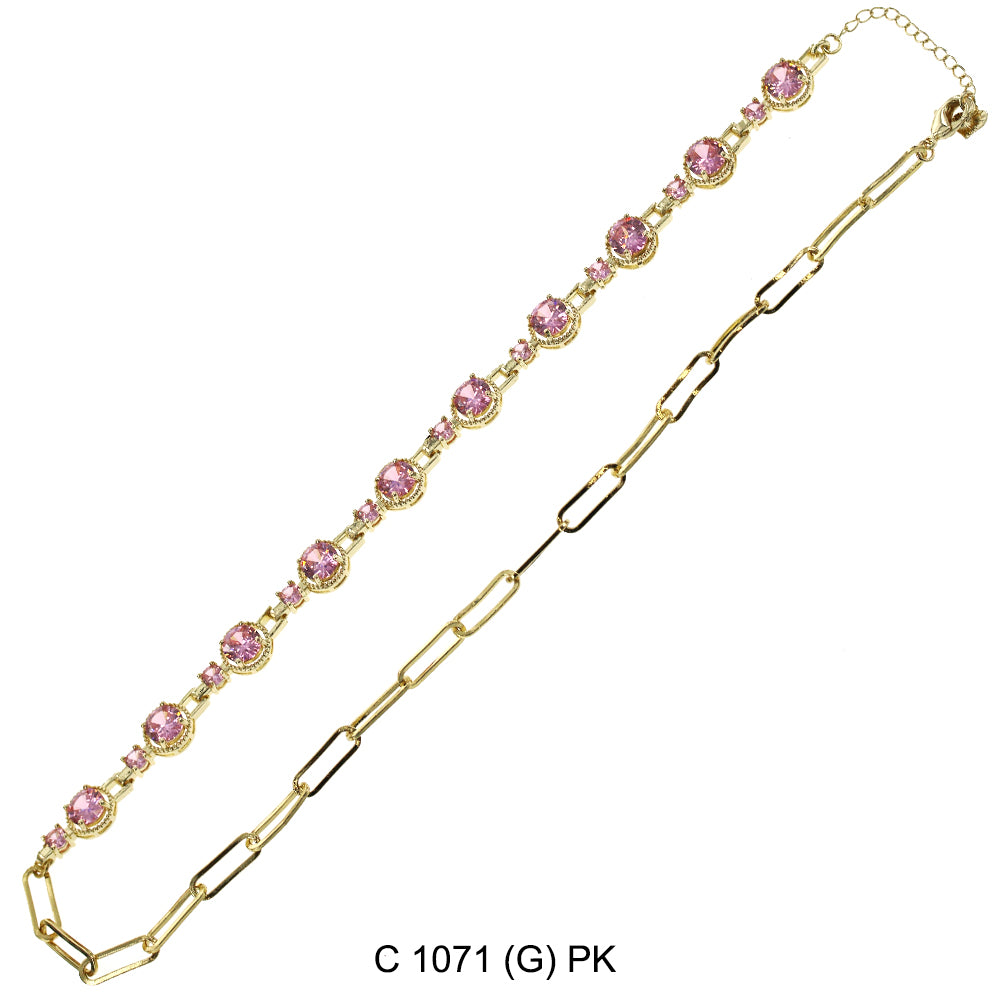 CZ Stones Chocker Chain Necklace C 1071 (G) PK