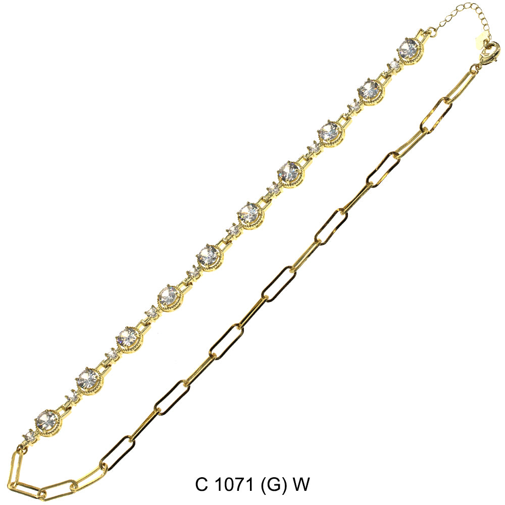 CZ Stones Chocker Chain Necklace C 1071 (G) W
