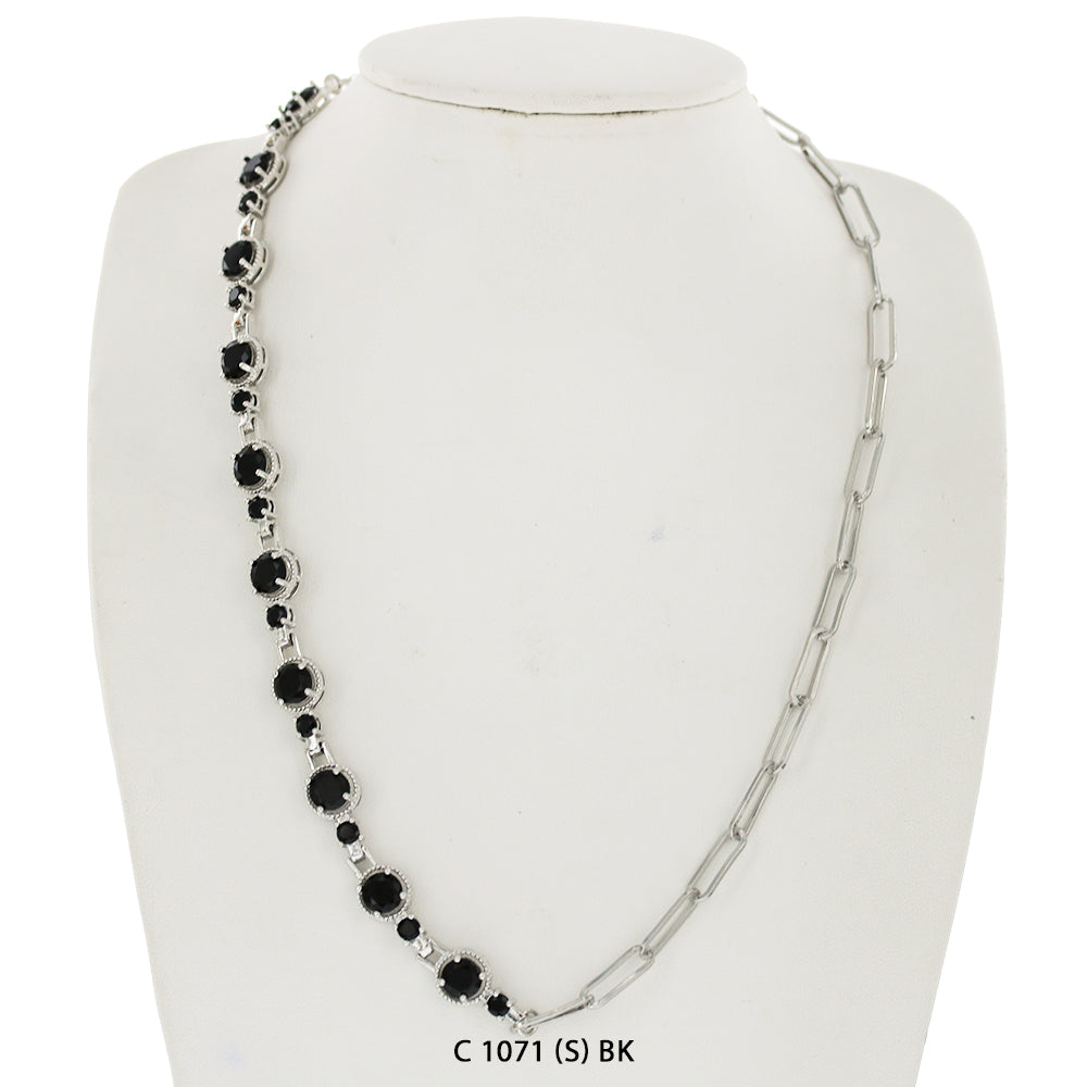 CZ Stones Chocker Chain Necklace C 1071 (S) BK