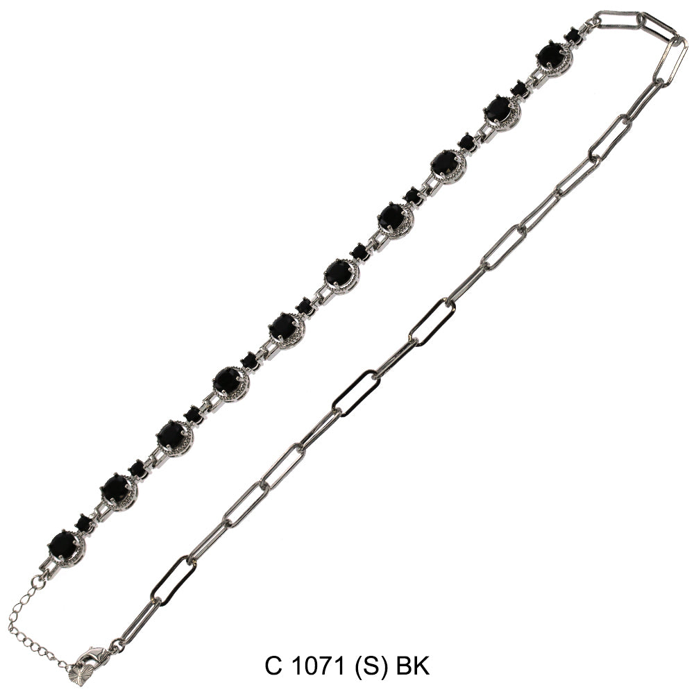 CZ Stones Chocker Chain Necklace C 1071 (S) BK