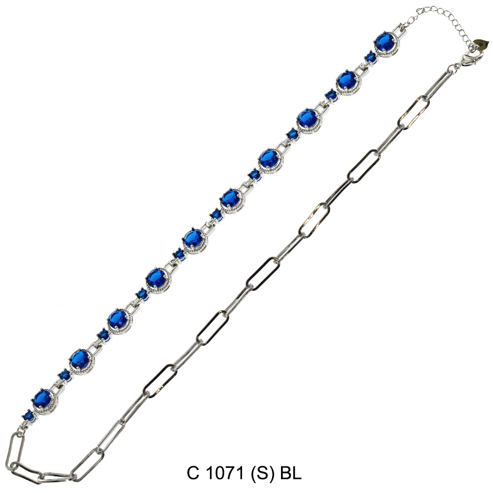 CZ Stones Chocker Chain Necklace C 1071 (S) BL