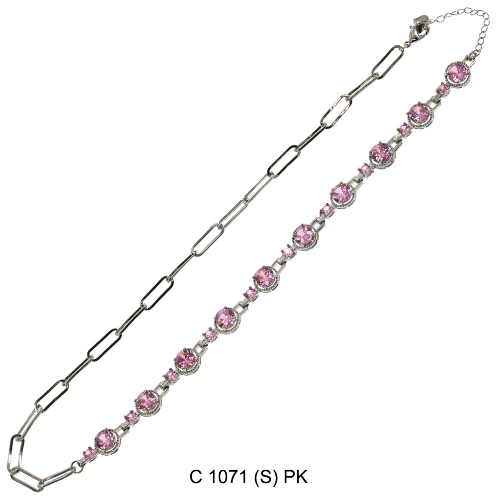 CZ Stones Chocker Chain Necklace C 1071 (S) PK