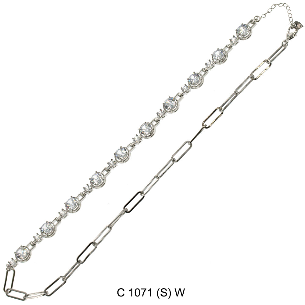 CZ Stones Chocker Chain Necklace C 1071 (S) W