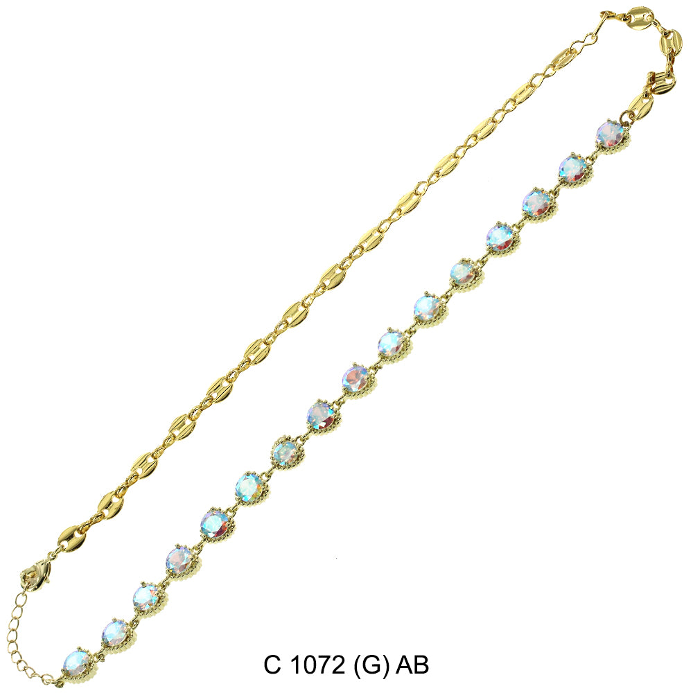 CZ Stones Chocker Chain Necklace C 1072 (G) AB