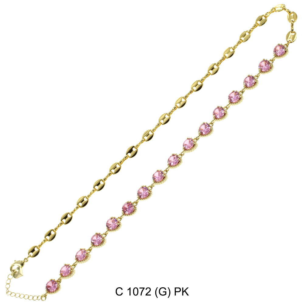 CZ Stones Chocker Chain Necklace C 1072 (G) PK