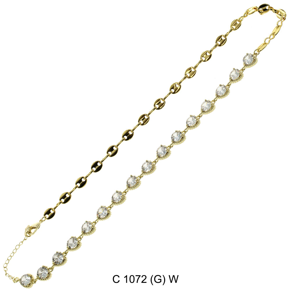CZ Stones Chocker Chain Necklace C 1072 (G) W