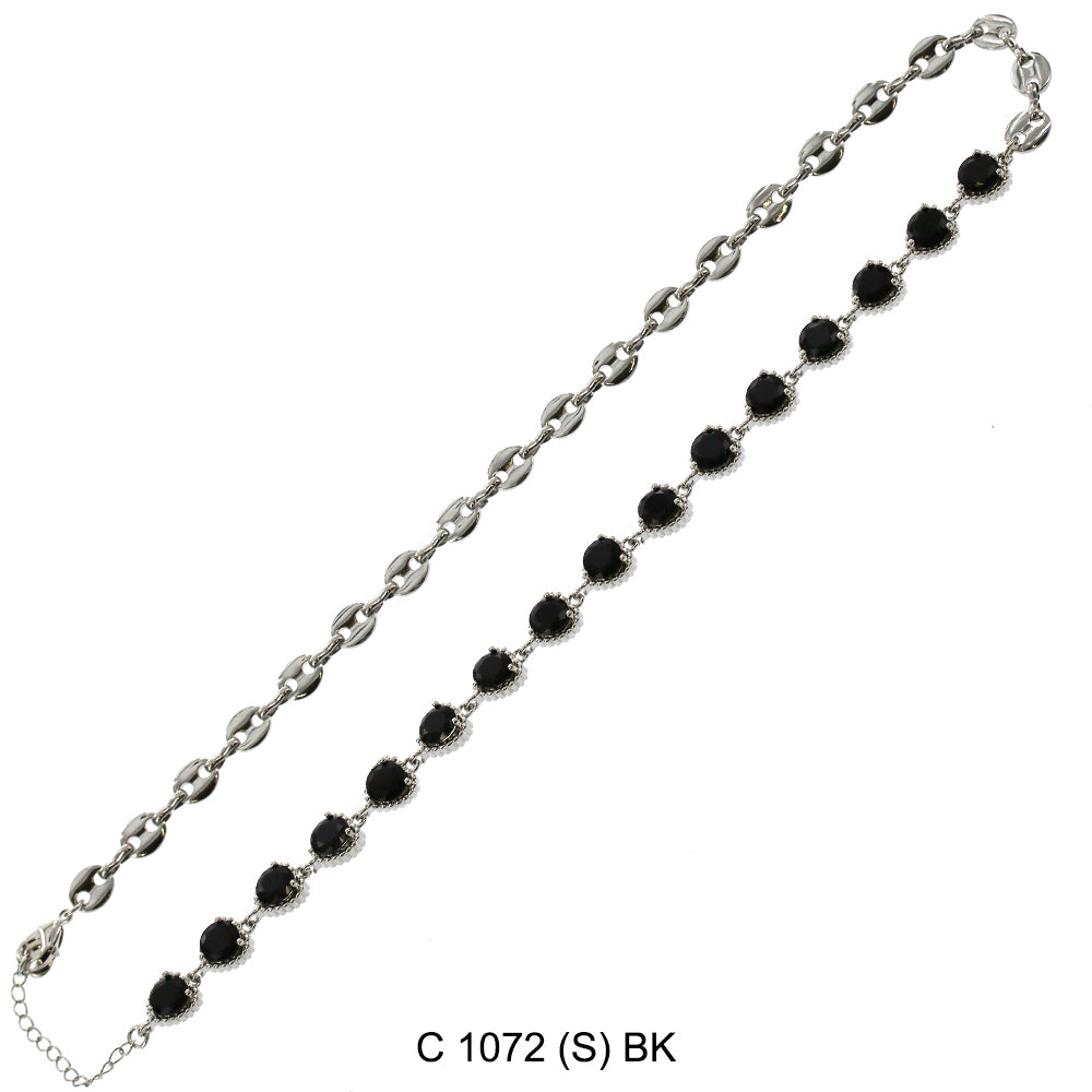 CZ Stones Chocker Chain Necklace C 1072 (S) BK