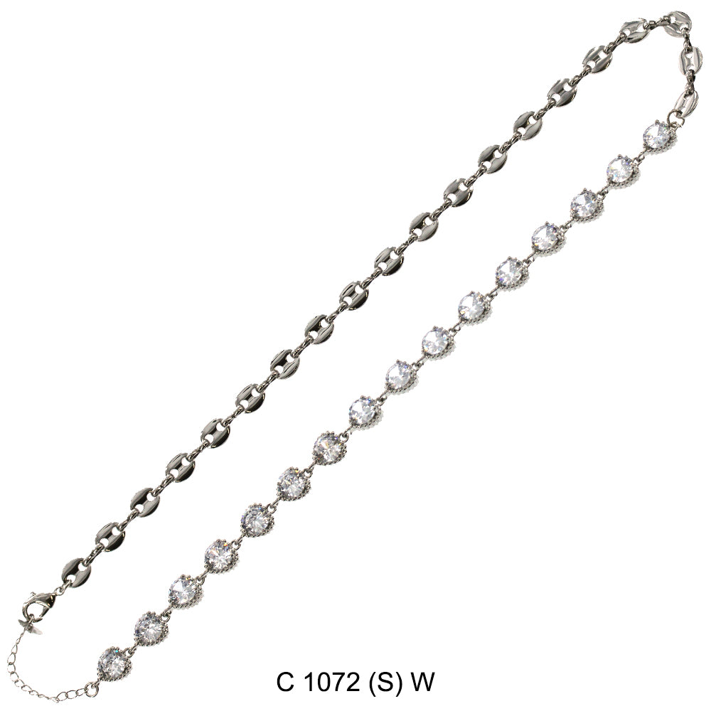 CZ Stones Chocker Chain Necklace C 1072 (S) W