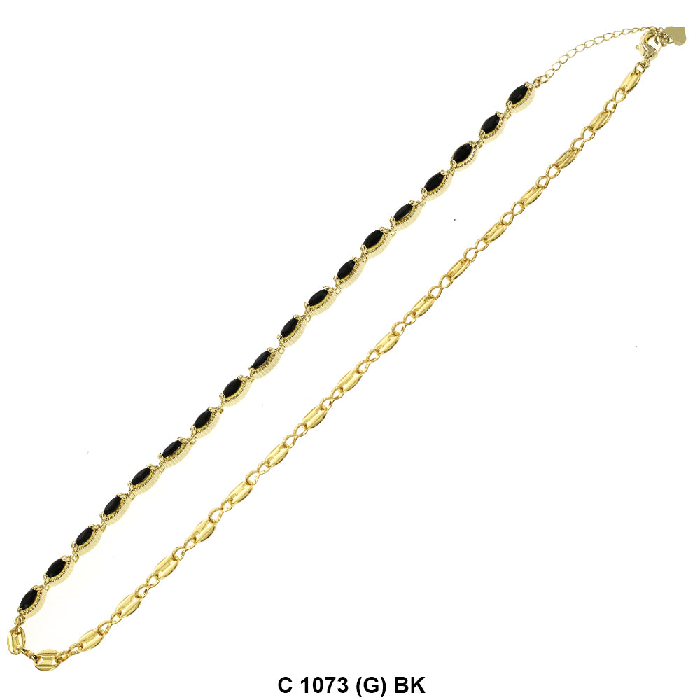 CZ Stones Chocker Chain Necklace C 1073 (G) BK