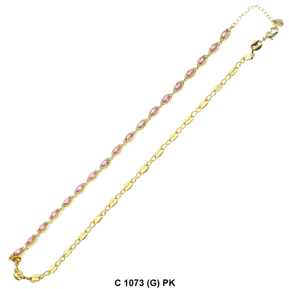 CZ Stones Chocker Chain Necklace C 1073 (G) PK