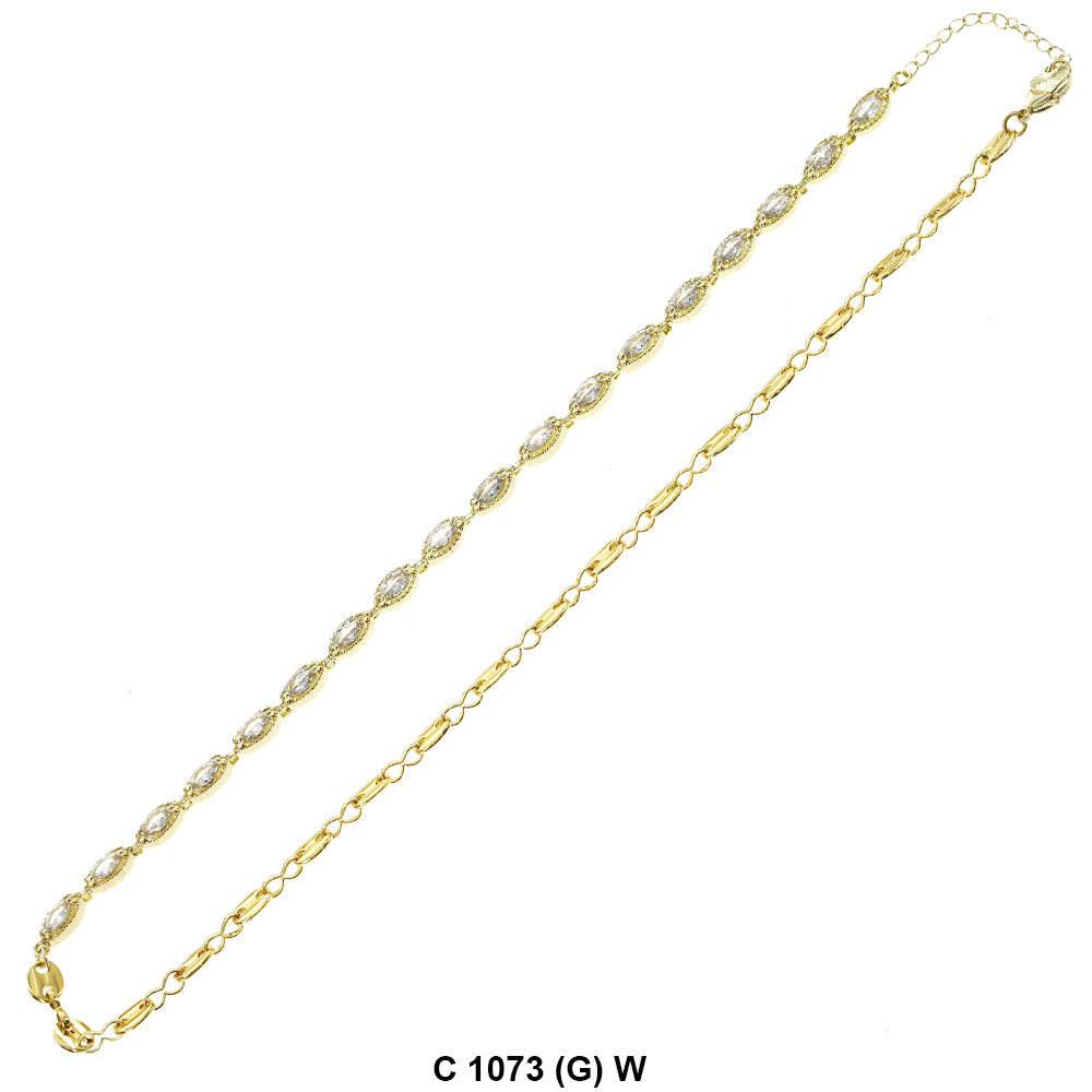 CZ Stones Chocker Chain Necklace C 1073 (G) W