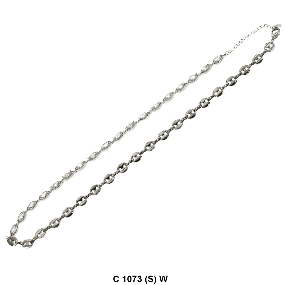 CZ Stones Chocker Chain Necklace C 1073 (S) W