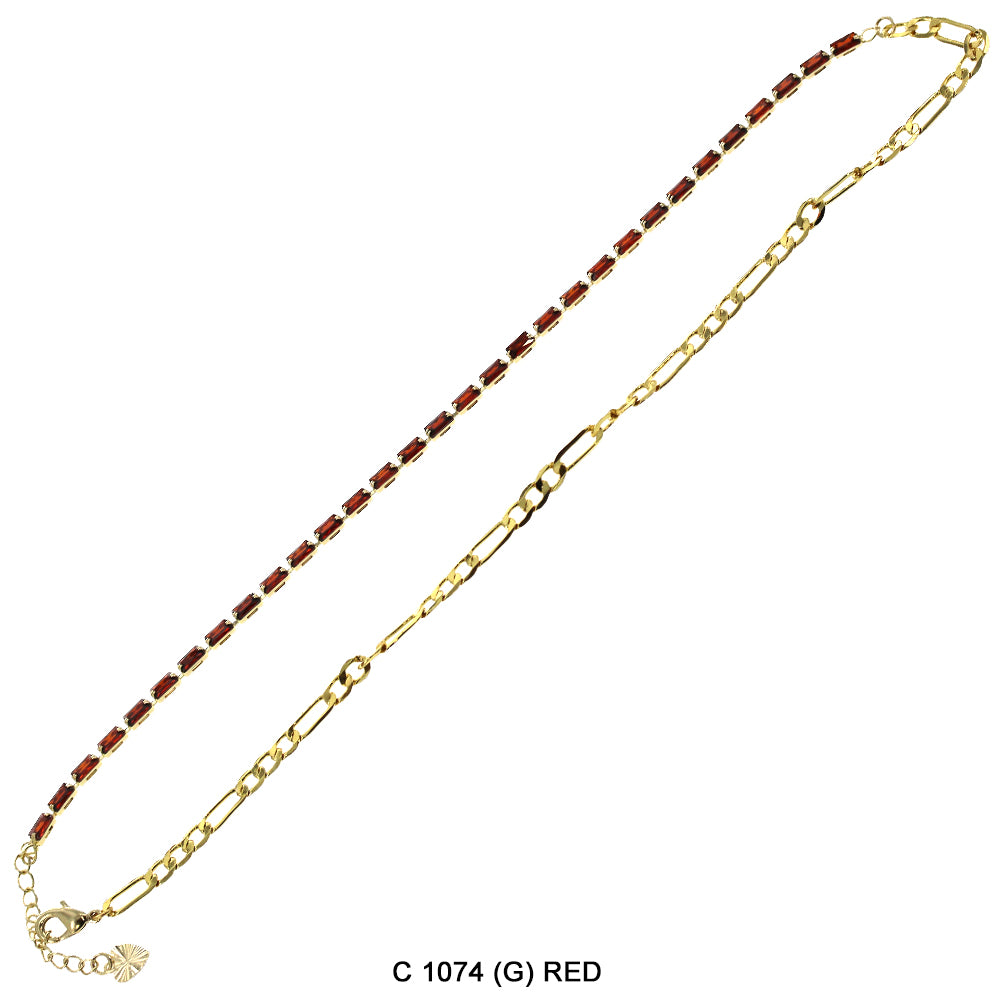 CZ Stones Chocker Chain Necklace C 1074 (G) RED