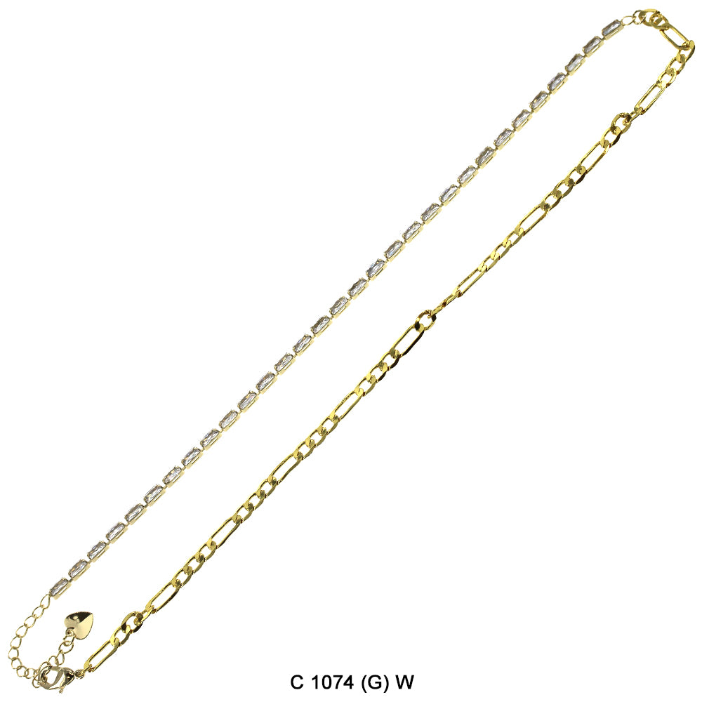 CZ Stones Chocker Chain Necklace C 1074 (G) W