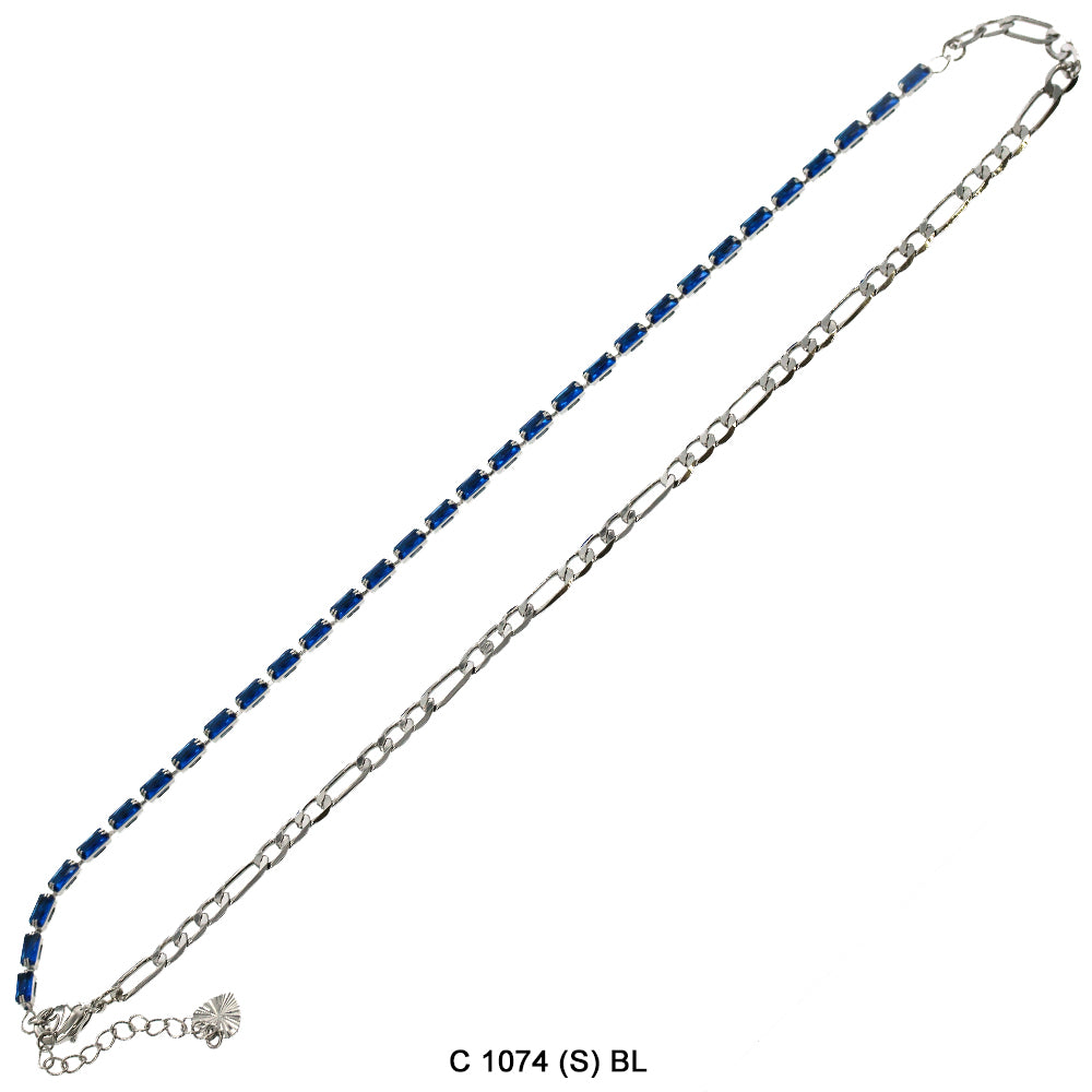 CZ Stones Chocker Chain Necklace C 1074 (S) BL