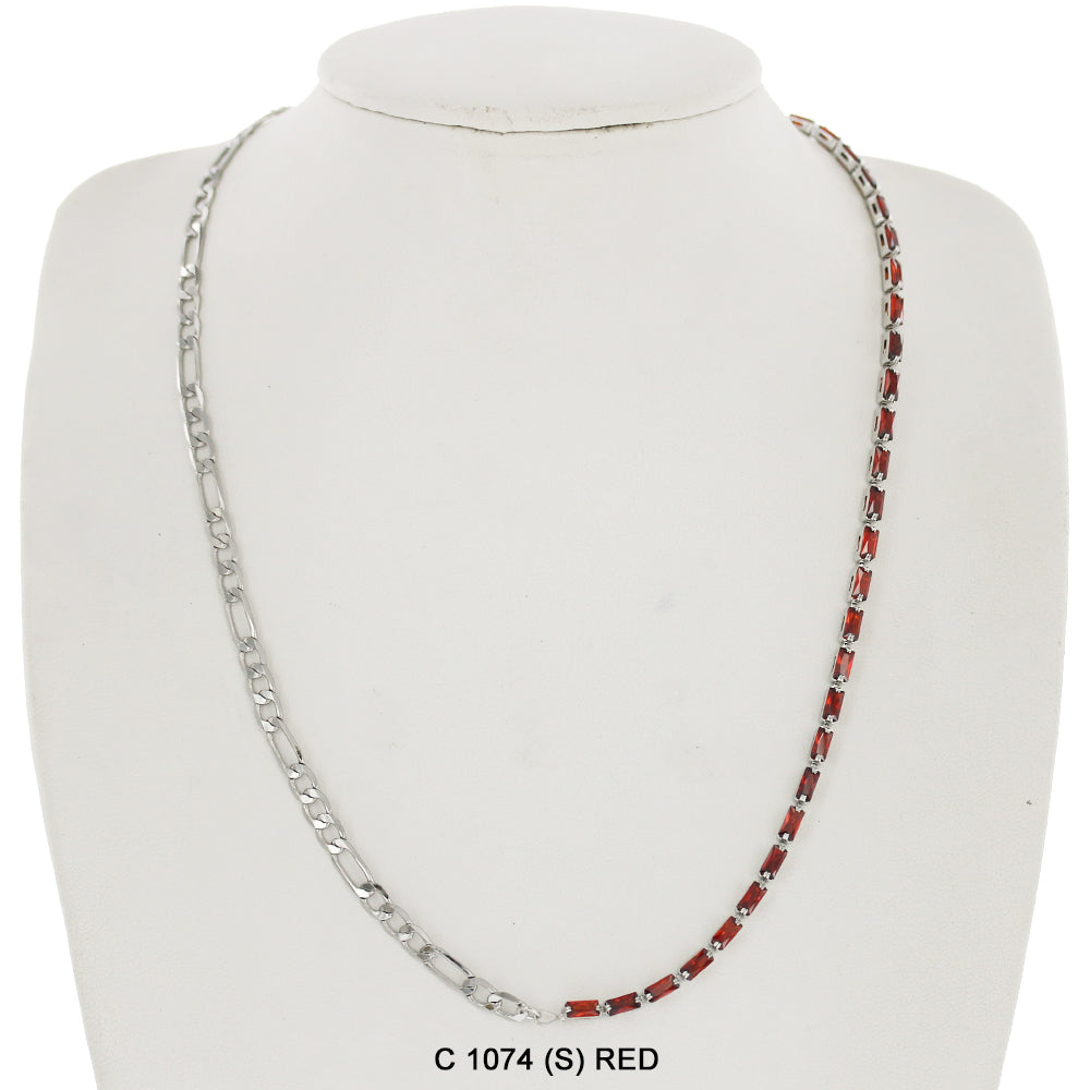 CZ Stones Chocker Chain Necklace C 1074 (S) RED
