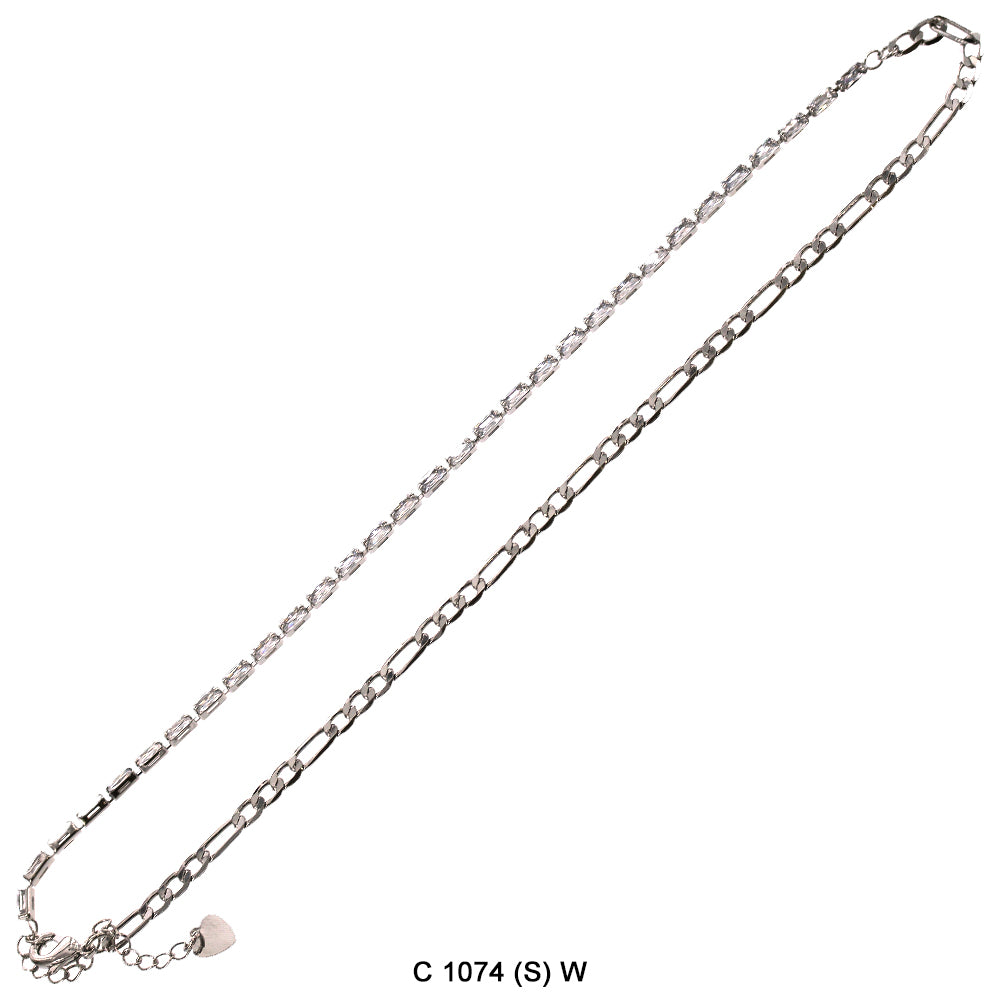 CZ Stones Chocker Chain Necklace C 1074 (S) W