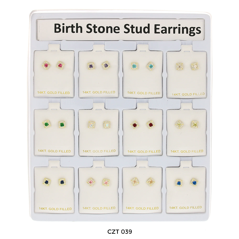 3 MM Square Birthstone Stud Earrings CZT 039