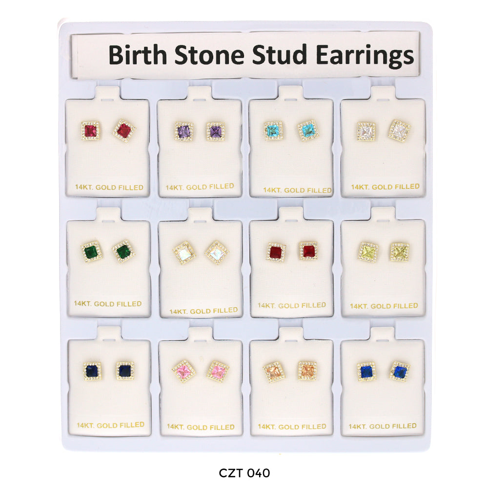 5 MM Square Birthstone Stud Earrings CZT 040