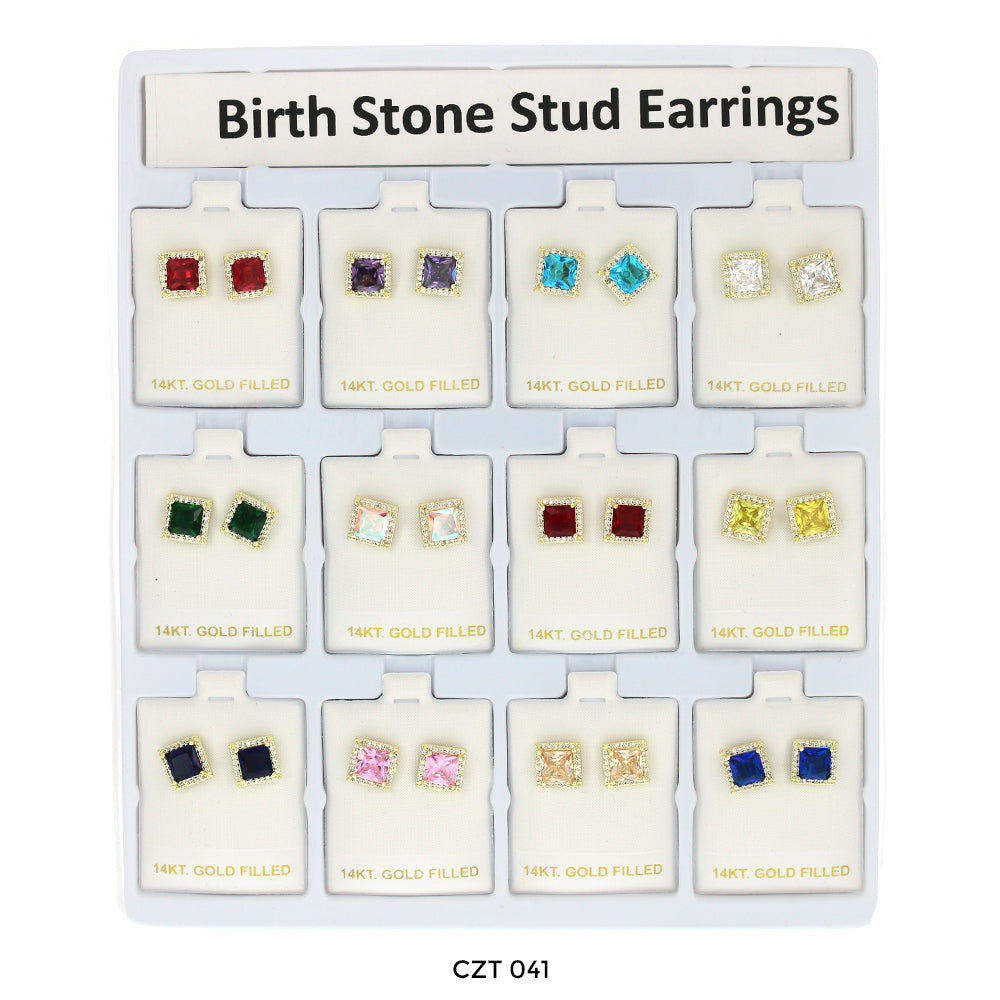 7 MM Square Birthstone Stud Earrings CZT 041