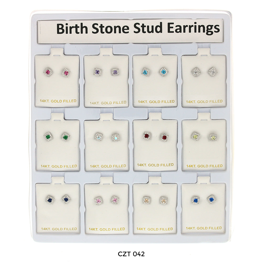 3 MM Square Birthstone Stud Earrings CZT 042