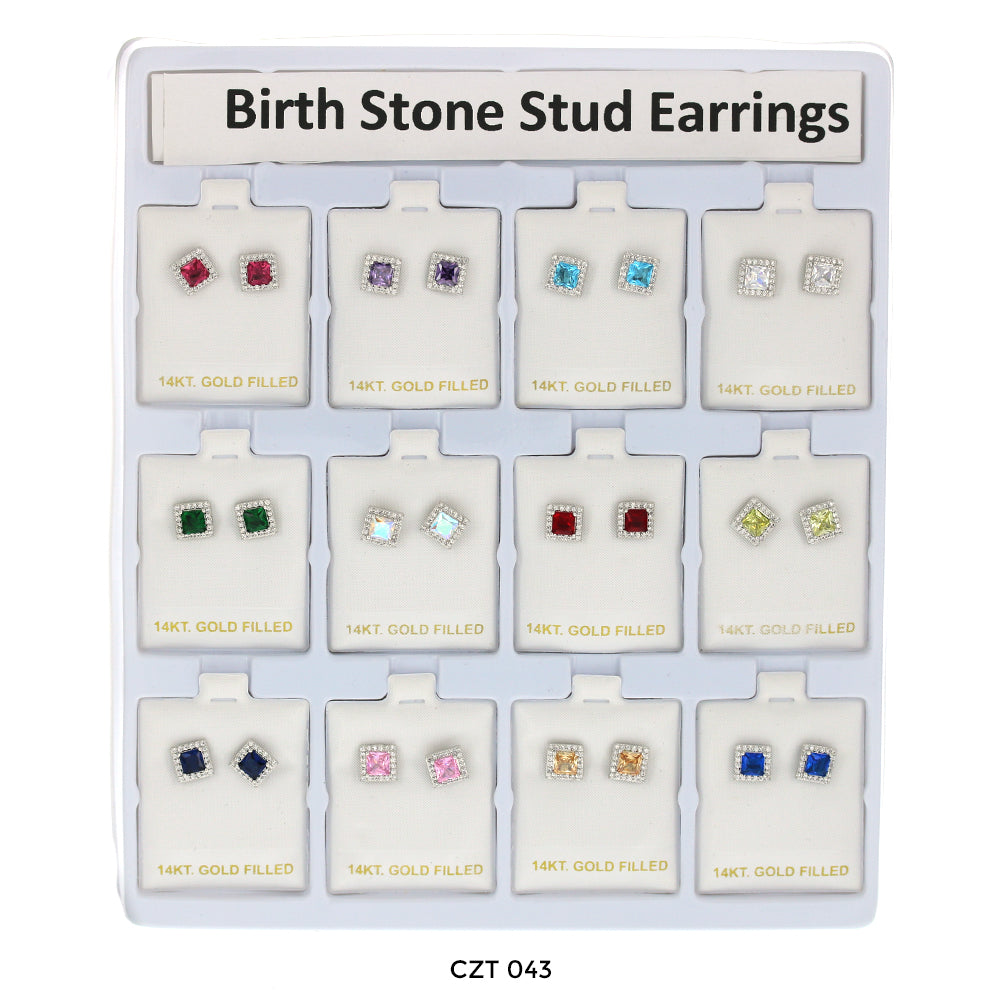 5 MM Square Birthstone Stud Earrings CZT 043