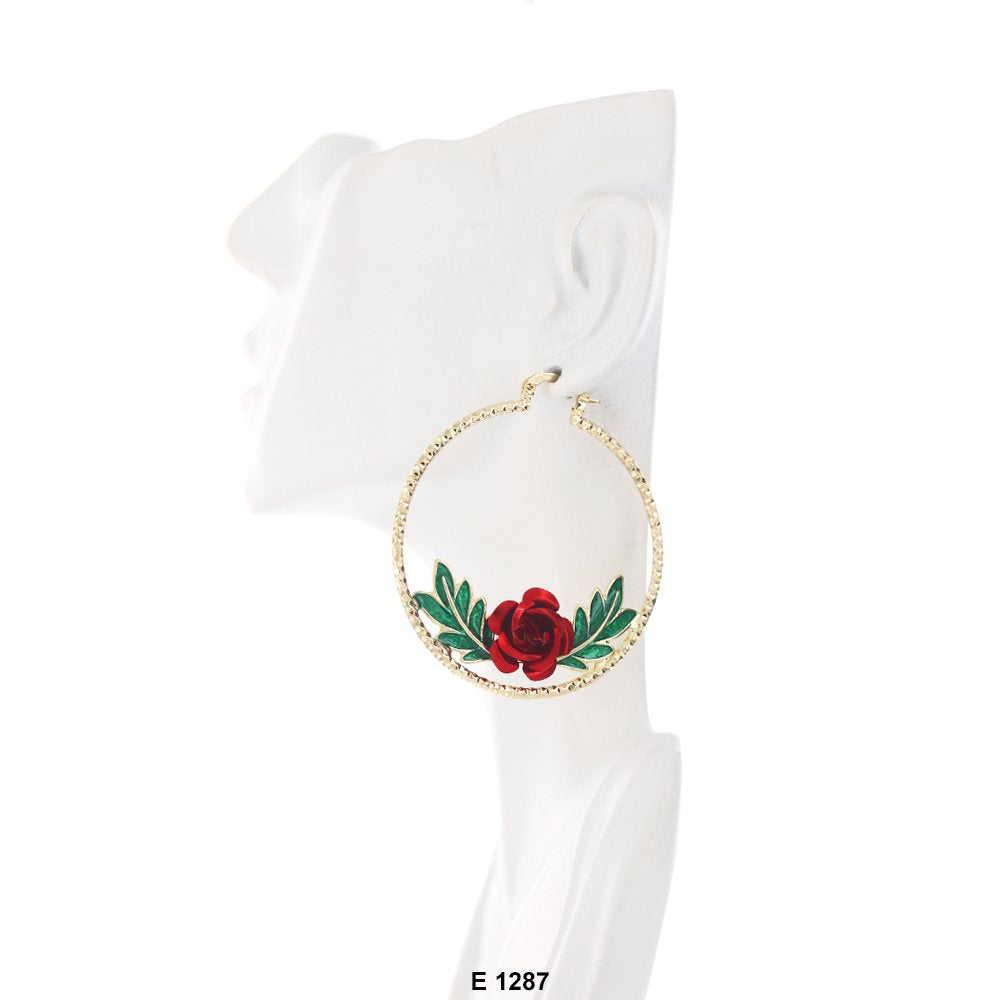 Rose Flower Hoop Earrings E 1287
