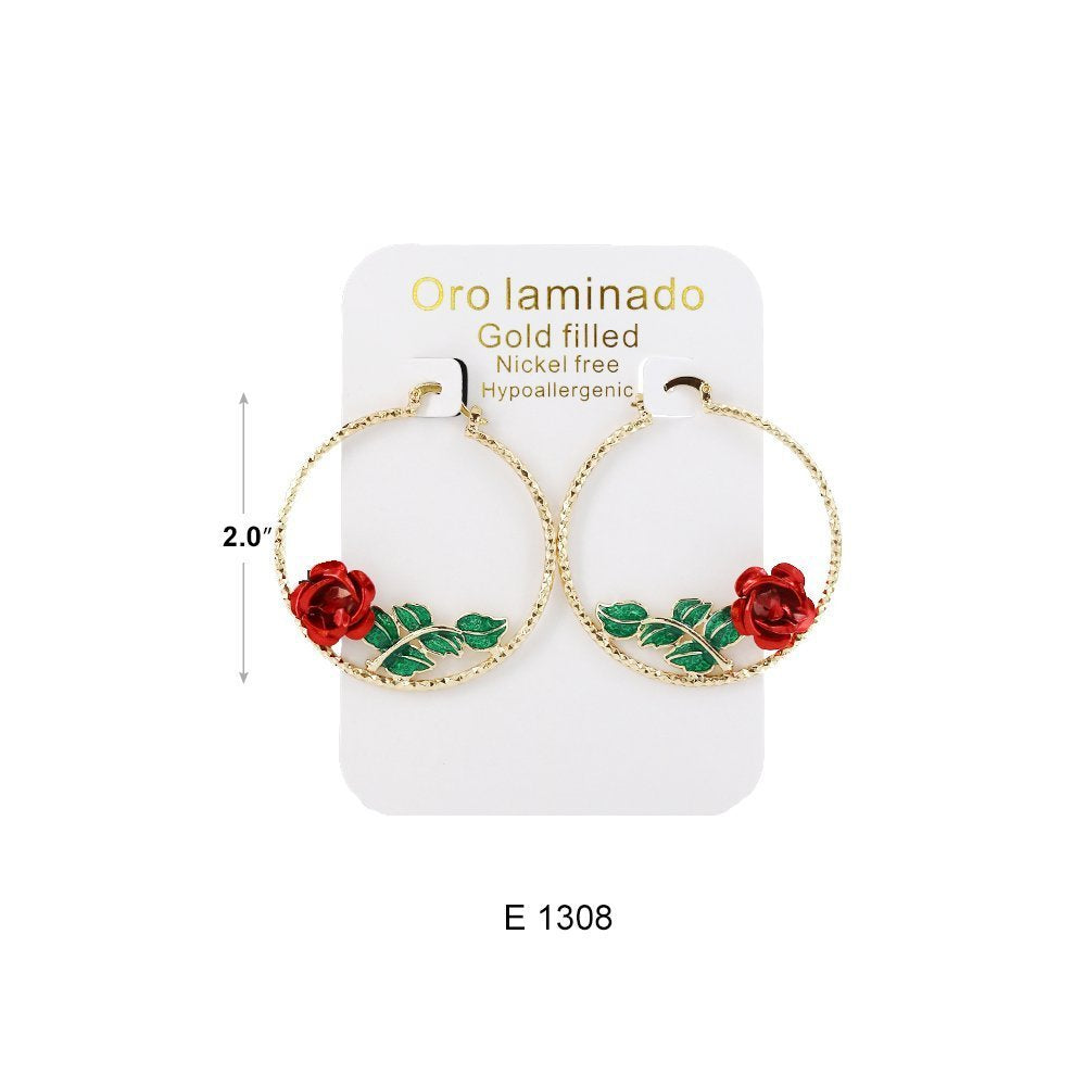 Rose Flower Hoop Earrings E 1308