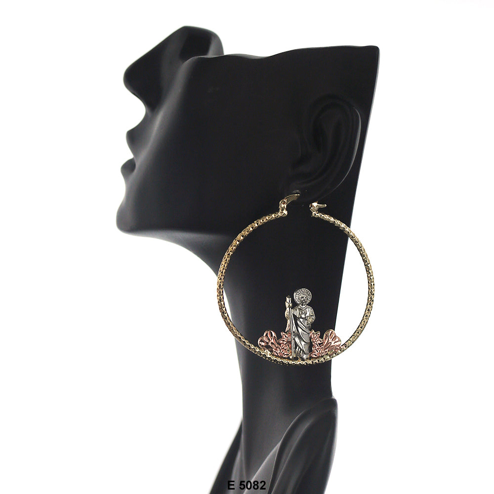 San Judas With Flowers Hoop Earrings E 5082