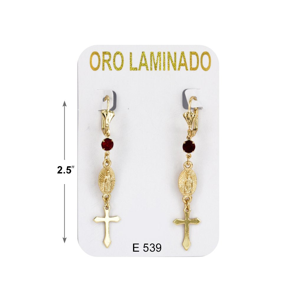 Guadalupe With Cross Earrings Red E 539