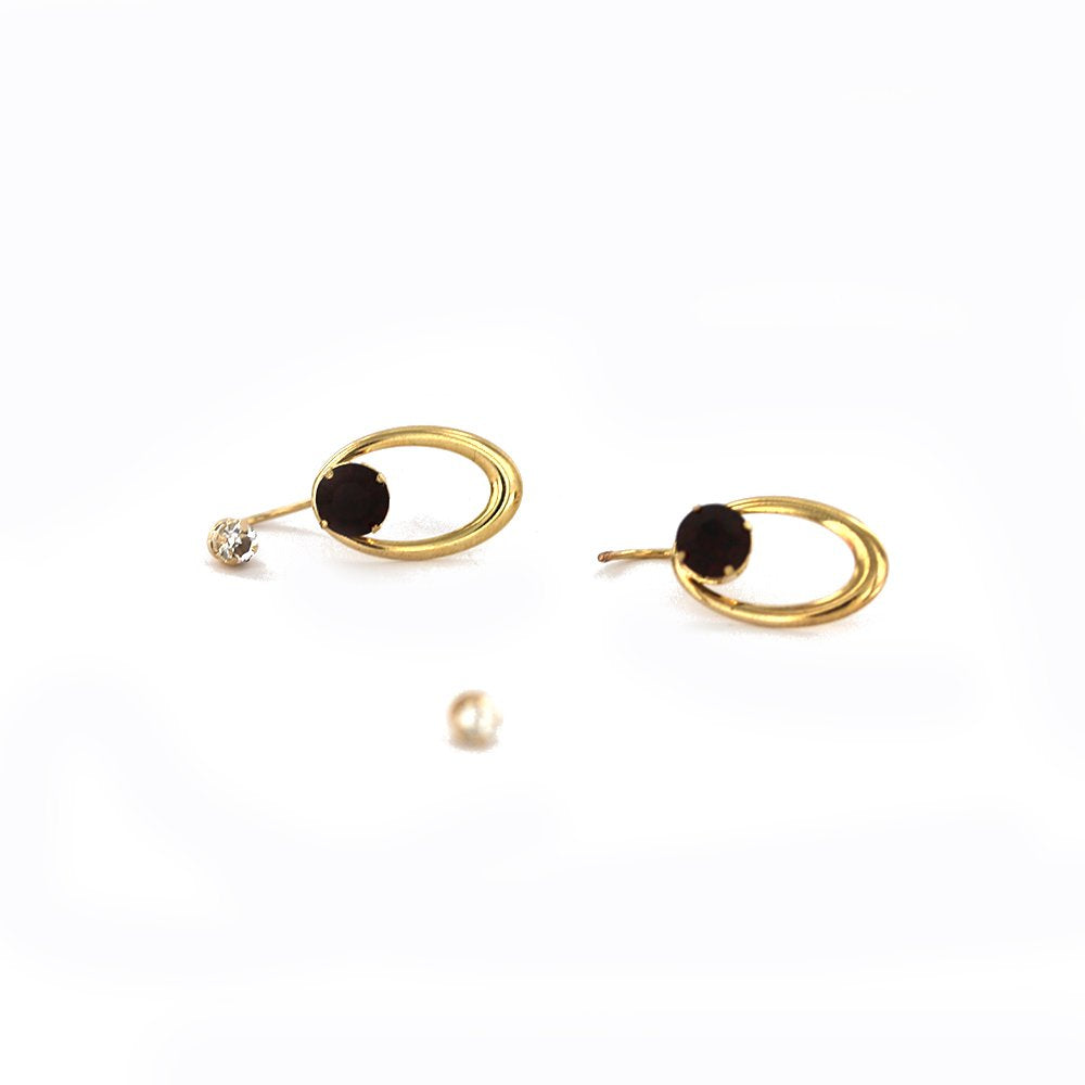 Oval With Stones Telephone Earrings E 8235