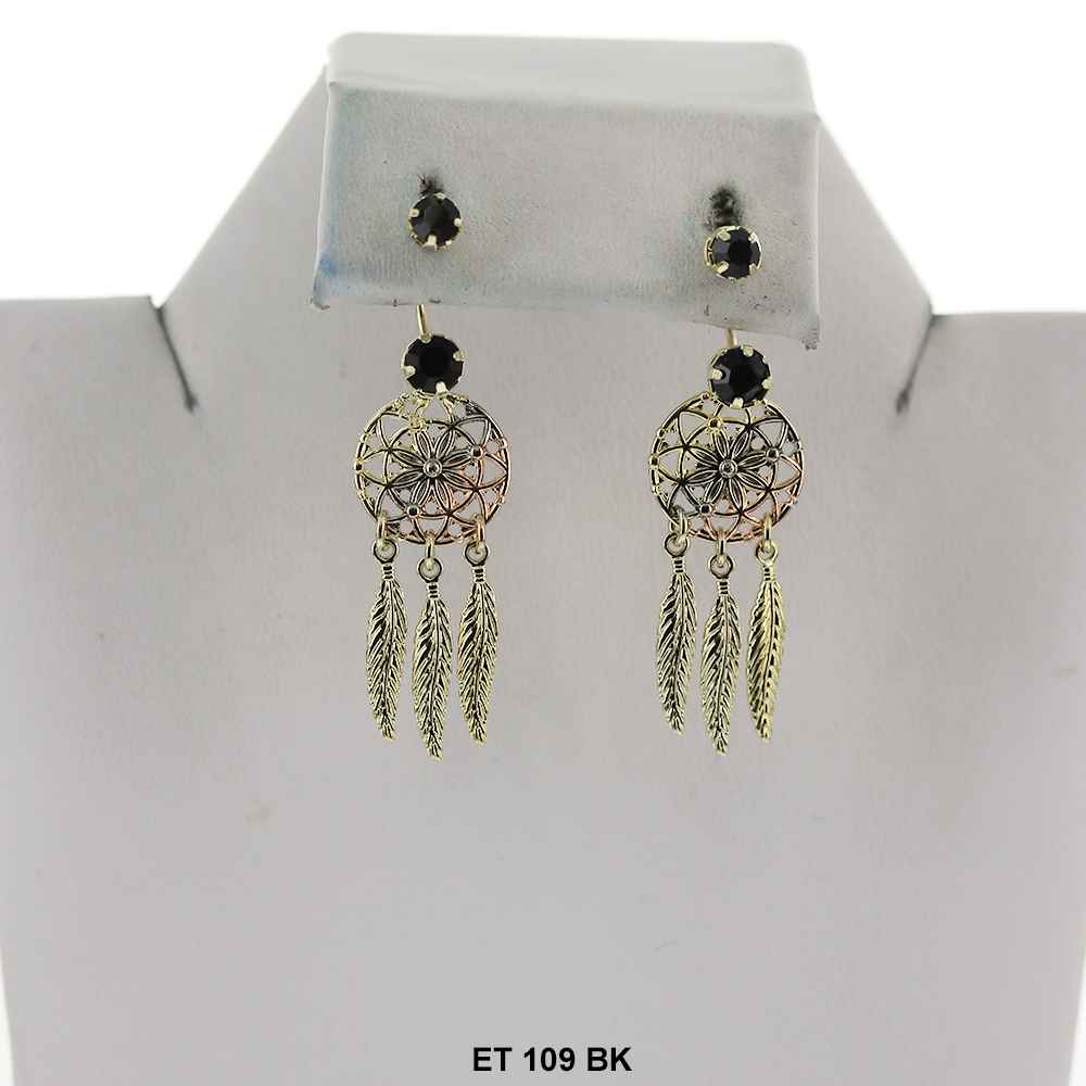 25 MM Dream Catcher Double Stone Telephone Earrings ET 109 BK