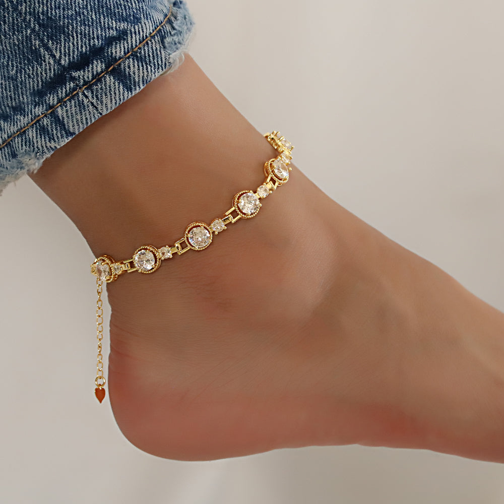 Full Stones CZ Anklet A 2108 (G) W