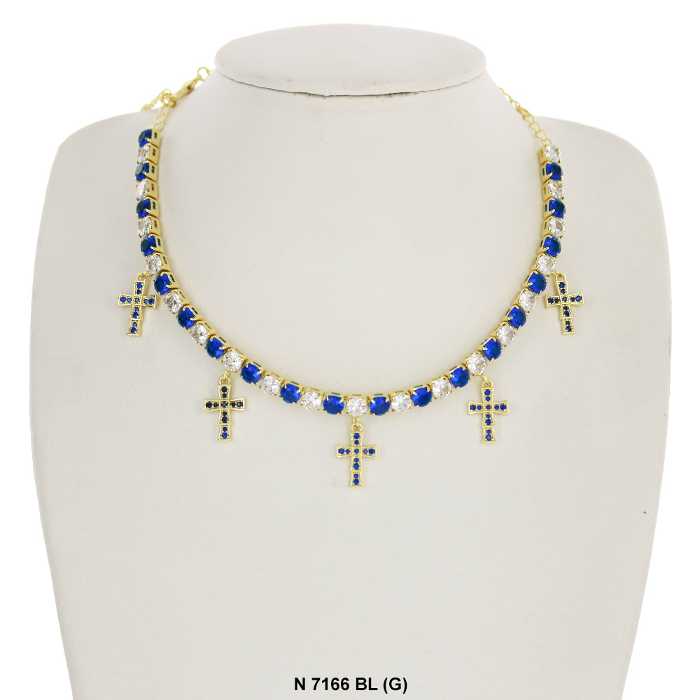 Cross Charms Choker Necklace N 7166 BL