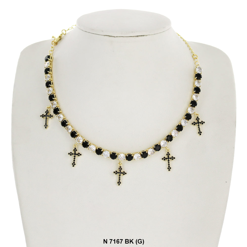 Cross Charms Choker Necklace N 7167 BK