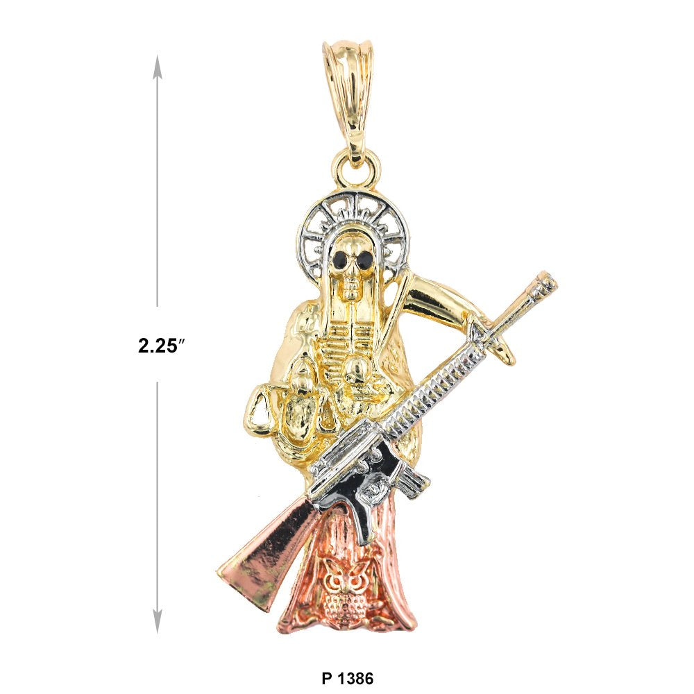 14k Tricolor Gold Plated santa Muerte Necklace 