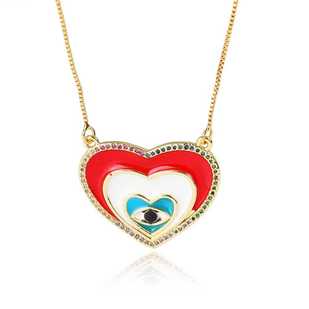 Heart Evil Eye Pendant With Chain P 499