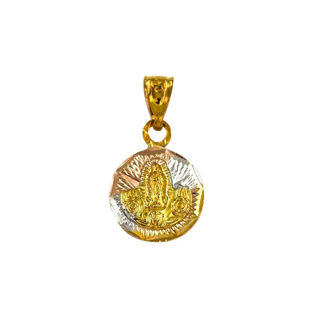 Round Guadalupe With Flowers 3 Diamond Cut Pendant PA1D22