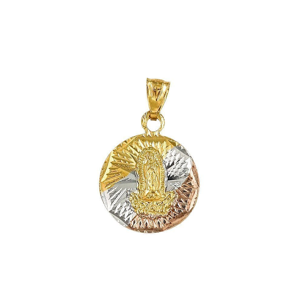 Round Guadalupe With Flowers 2 Diamond Cut Pendant PA2D12