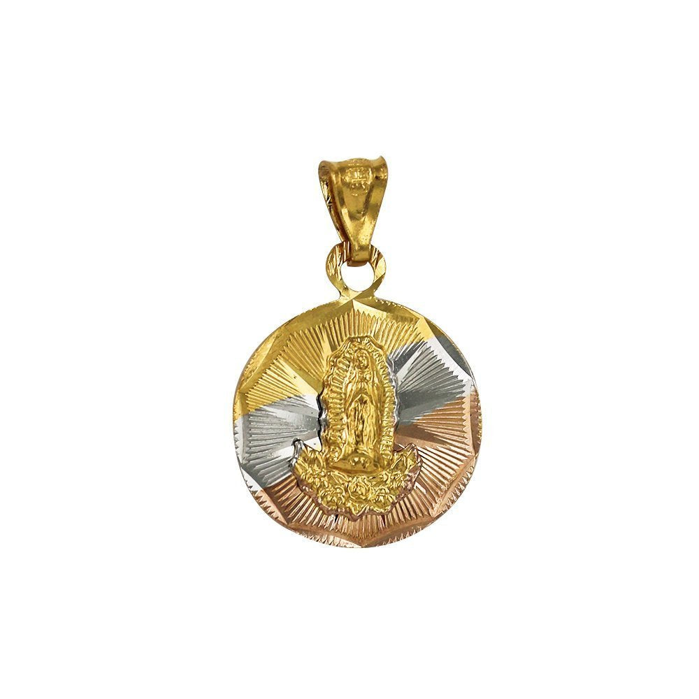Round Guadalupe With Flowers 4 Diamond Cut Pendant PA2D32