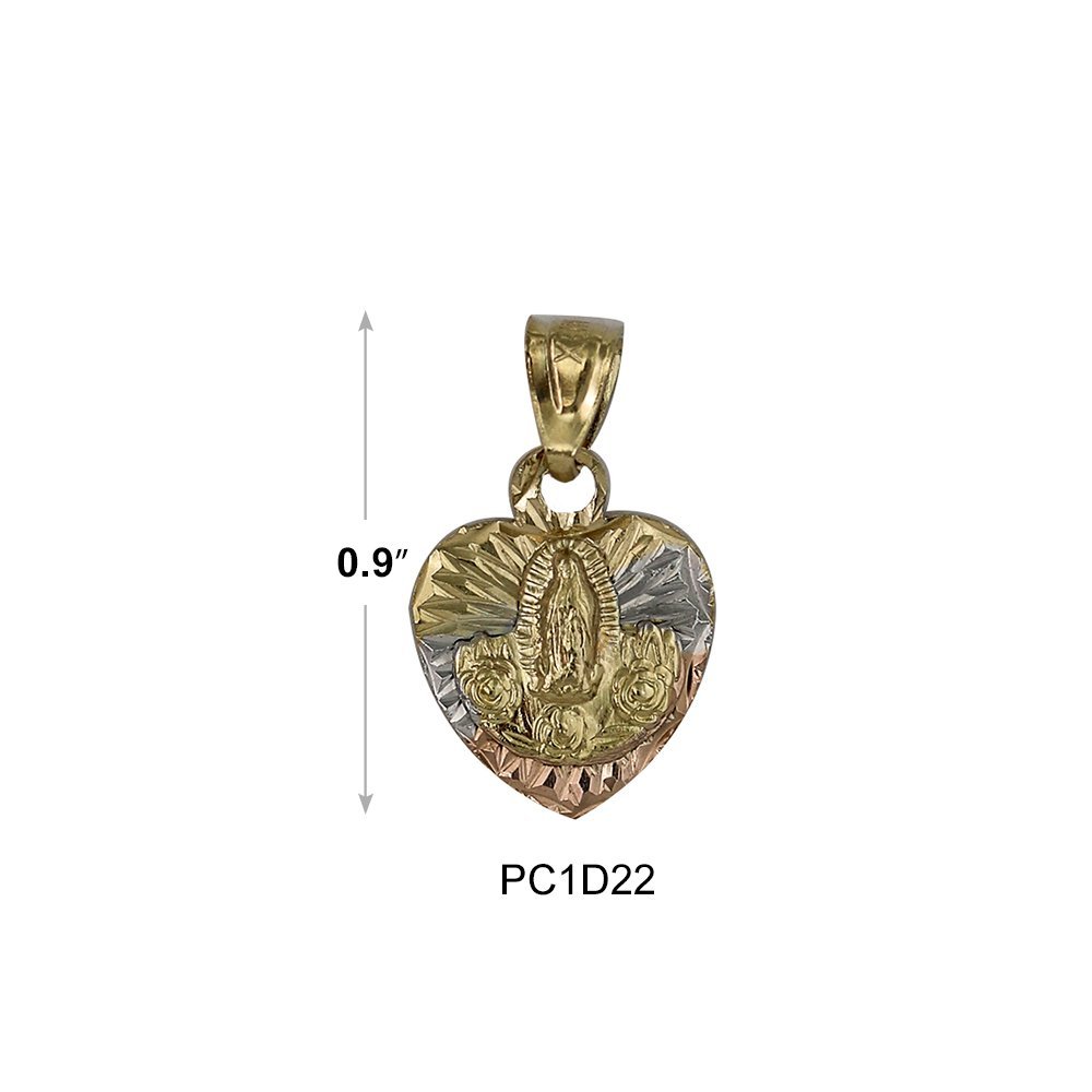 Heart Guadalupe With Flowers 3 Diamond Cut Pendant PC1D22