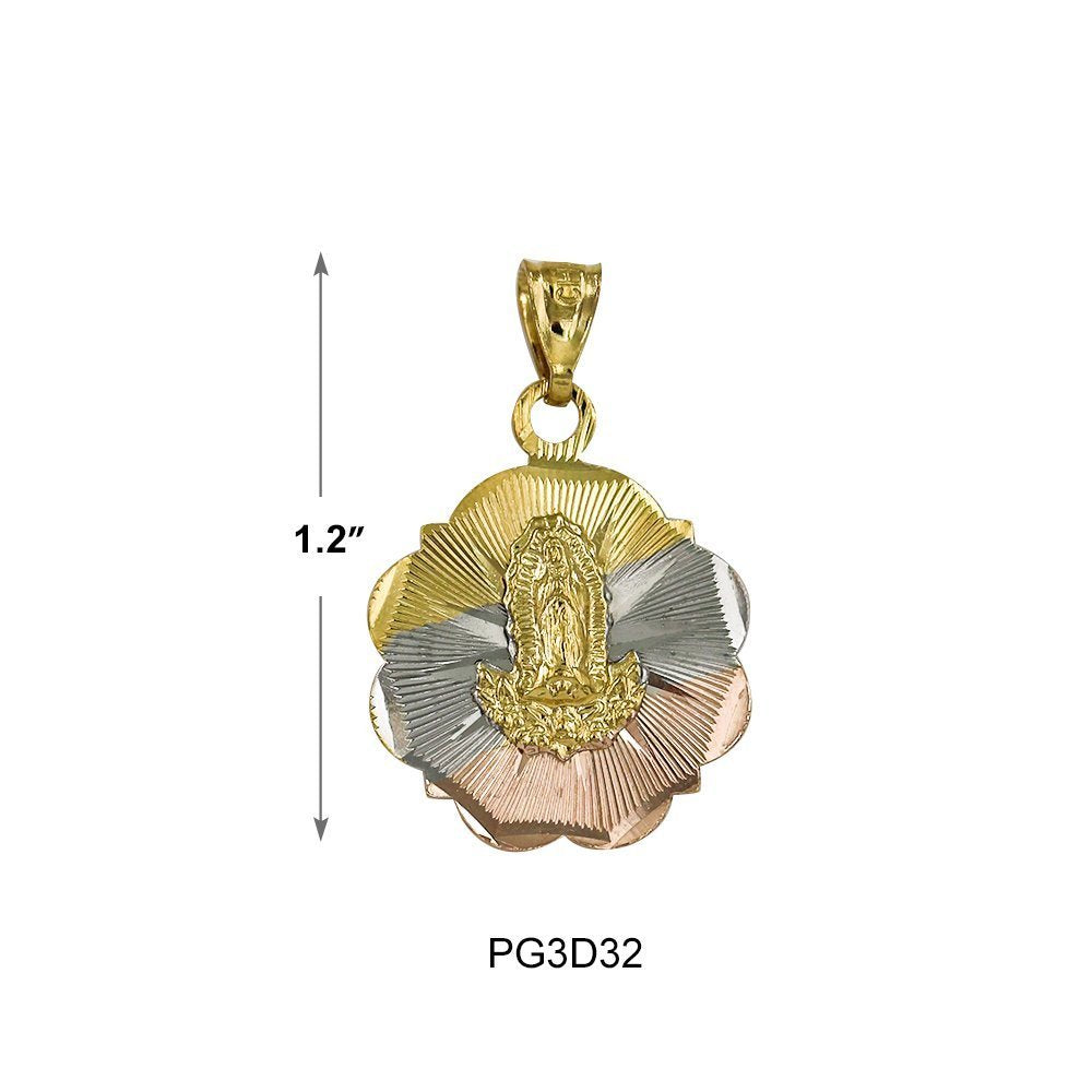 Round Flower Guadalupe With Flowers 4 Diamond Cut Pendant PG3D32