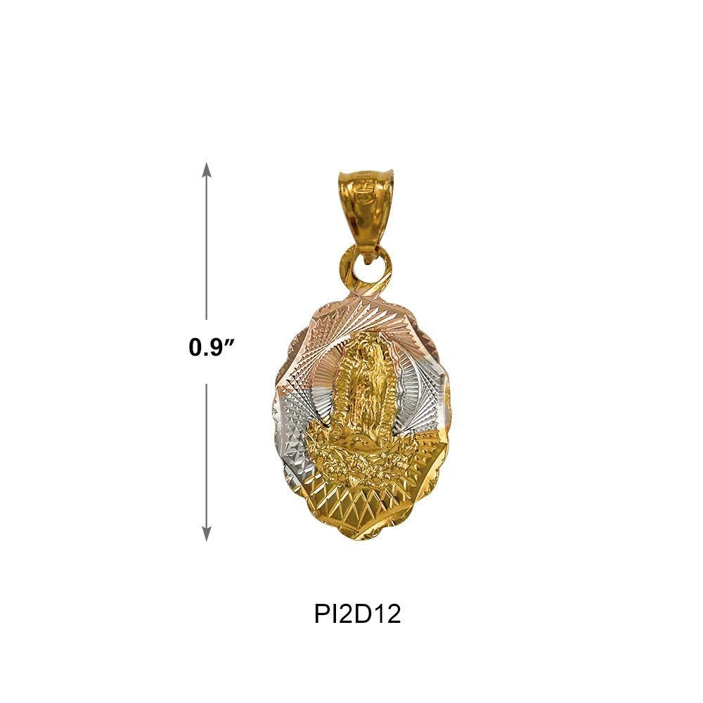 Oval Flower Guadalupe With Flowers 2 Diamond Cut Pendant PI2D12